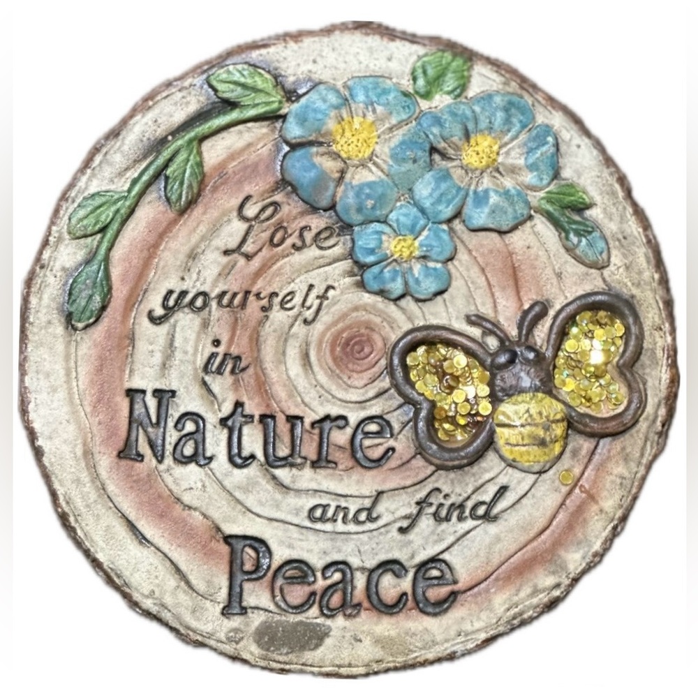 Decorative Nature Plaque with Butterfly and Flowers